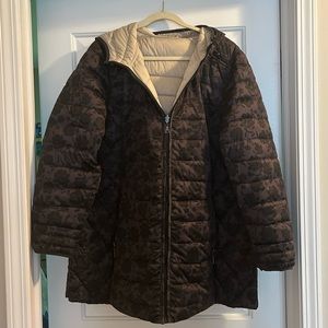 Reversible Printed Quilted Puffer Coat w/ Hood